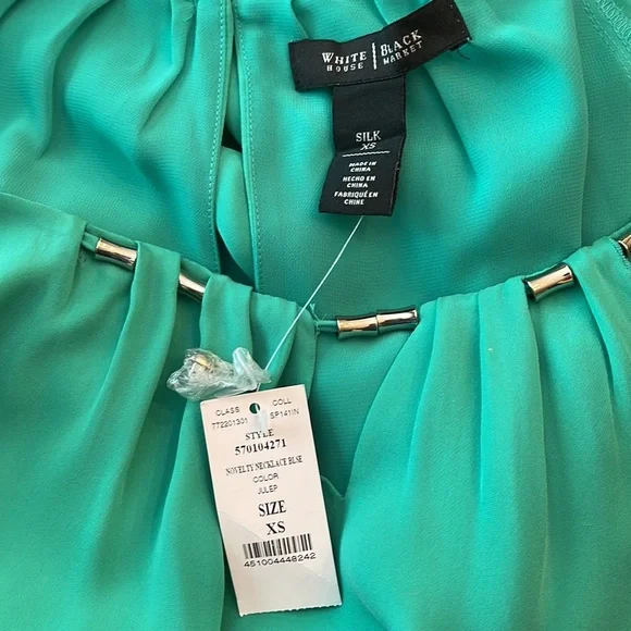 WHBM JULIP GREEN SILK BLOUSE - Picture 7 of 11